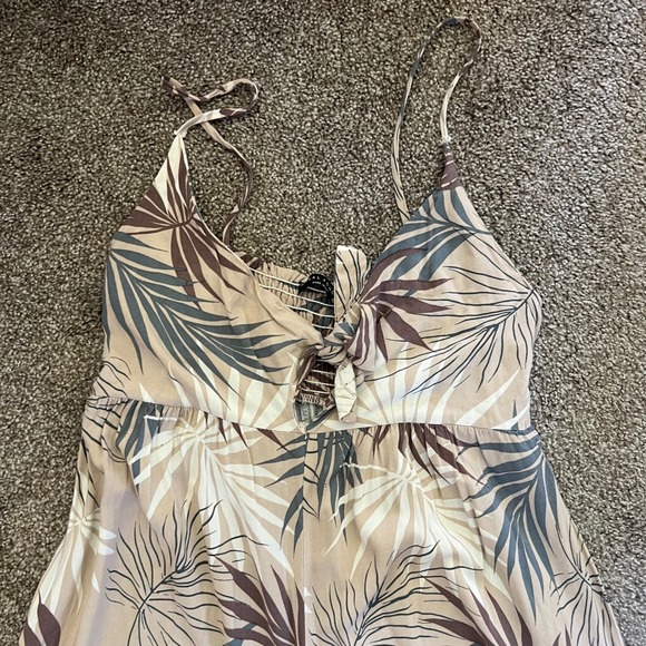 Final Touch Palm Print Jumpsuit Wide Leg‎ Spaghetti Strap Tan Size L - Picture 12 of 12